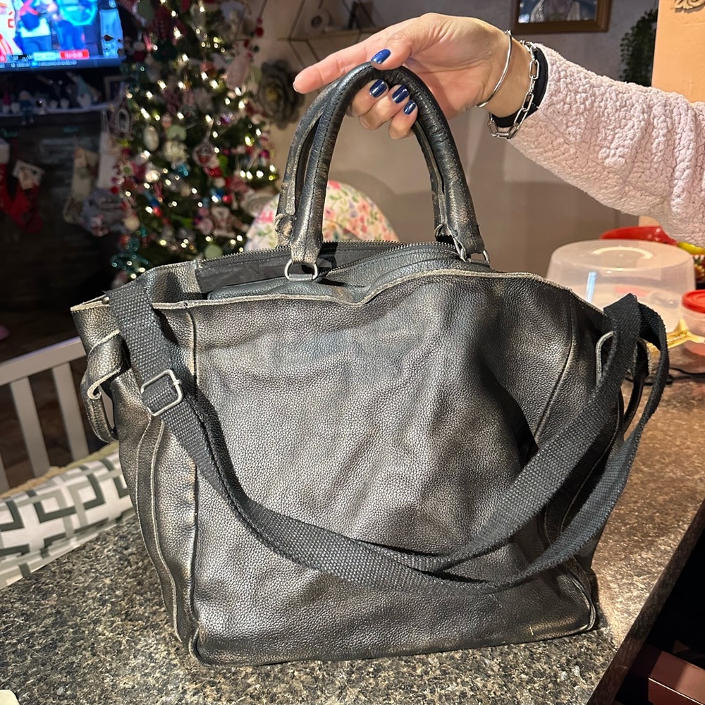 Free people “Leslie leather” black tote bag